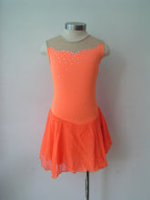 Lade das Bild in den Galerie-Viewer, Lachs Orange Kürkleid Eiskunstlaufklei Rollkunstlaufen Tanzkleid Tanzmariechen