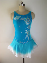 Lade das Bild in den Galerie-Viewer, Türkis Weiß Eiskunstlaufkleid Kürkleid Rollkunstlaufen Tanzkleid Tanzmariechen