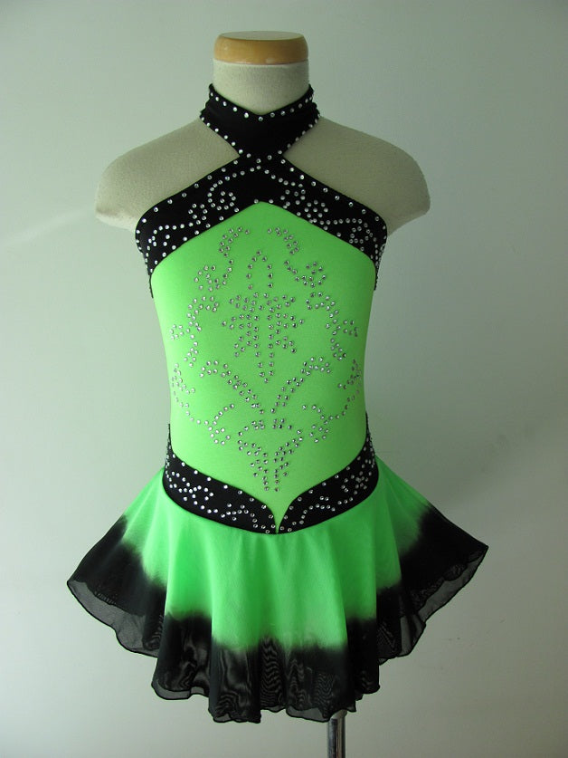 dark green figure skating dress Solitaire F22009R Classic High Neck Rope Crystals – Figure Skating Boutique main image 1