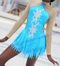Lade das Bild in den Galerie-Viewer, Türkis Weiß Eiskunstlaufkleid Kürkleid Rollkunstlaufen Tanzkleid Tanzmariechen