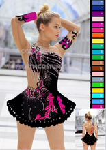 Lade das Bild in den Galerie-Viewer, Schwarz Kürkleid Eiskunstlaufklei Rollkunstlaufen Tanzkleid Tanzmariechen
