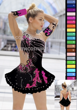 Lade das Bild in den Galerie-Viewer, - Schwarz Lila Kürkleid Eiskunstlaufklei Rollkunstlaufen Tanzkleid Tanzmariechen