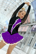 Lade das Bild in den Galerie-Viewer, - Schwarz Lila Kürkleid Eiskunstlaufklei Rollkunstlaufen Tanzkleid Tanzmariechen