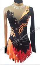 Lade das Bild in den Galerie-Viewer, - Schwarz Orange Kürkleid Eiskunstlaufklei Rollkunstlaufen Tanzkleid Tanzmariechen