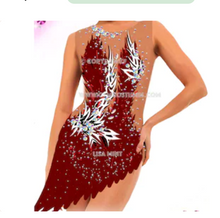 Lade das Bild in den Galerie-Viewer, -Bordeaux Kürkleid Eiskunstlaufklei Showtanzkleid Rock'n Roll  Tanzkleid Eistanzekleid