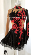 Lade das Bild in den Galerie-Viewer, Rot Schwarz Kürkleid Eiskunstlaufklei Rollkunstlaufen Tanzkleid Tanzmariechen