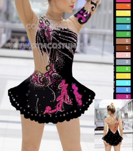 Lade das Bild in den Galerie-Viewer, - Schwarz Blau Kürkleid Eiskunstlaufklei Rollkunstlaufen Tanzkleid Tanzmariechen