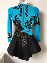 Lade das Bild in den Galerie-Viewer, Türkis Schwarz  Eiskunstlaufkleid Kürkleid Rollkunstlaufen Tanzkleid Tanzmariechen