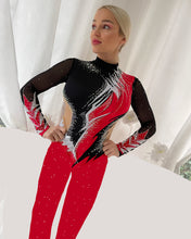 Lade das Bild in den Galerie-Viewer, -Schwarz Ganzkörperanzug Catsuit Küranzug Voltigieranzug Luftakrobatik Anzug Showtanzkleid Circusanzug