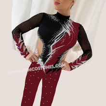 Lade das Bild in den Galerie-Viewer, -Bordeaux Ganzkörperanzug Catsuit Küranzug Voltigieranzug Luftakrobatik Anzug Showtanzkleid Circusanzug