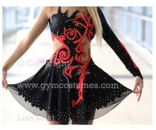 Lade das Bild in den Galerie-Viewer, Schwarz Strass Kürkleid Eiskunstlaufklei Rollkunstlaufen Tanzkleid Tanzmariechen