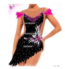 Lade das Bild in den Galerie-Viewer, Schwarz Strass Kürkleid Eiskunstlaufklei Rollkunstlaufen Tanzkleid Tanzmariechen