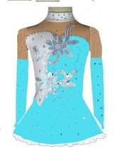 Lade das Bild in den Galerie-Viewer, Türkis Weiß Eiskunstlaufkleid Kürkleid Rollkunstlaufen Tanzkleid Tanzmariechen