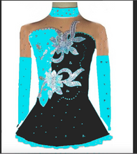 Lade das Bild in den Galerie-Viewer, Türkis Weiß Eiskunstlaufkleid Kürkleid Rollkunstlaufen Tanzkleid Tanzmariechen