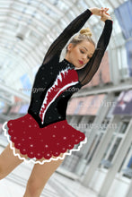 Lade das Bild in den Galerie-Viewer, -Schwarz Strass Kürkleid Eiskunstlaufklei Rollkunstlaufen Tanzkleid Tanzmariechen
