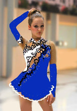 Lade das Bild in den Galerie-Viewer, Blau Eiskunstlaufkleid Rollkunstlaufen  Kürkleid Tanzkleid Tanzmariechen
