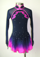 Lade das Bild in den Galerie-Viewer, - Schwarz Pink Kürkleid Eiskunstlaufklei Rollkunstlaufen Tanzkleid Tanzmariechen
