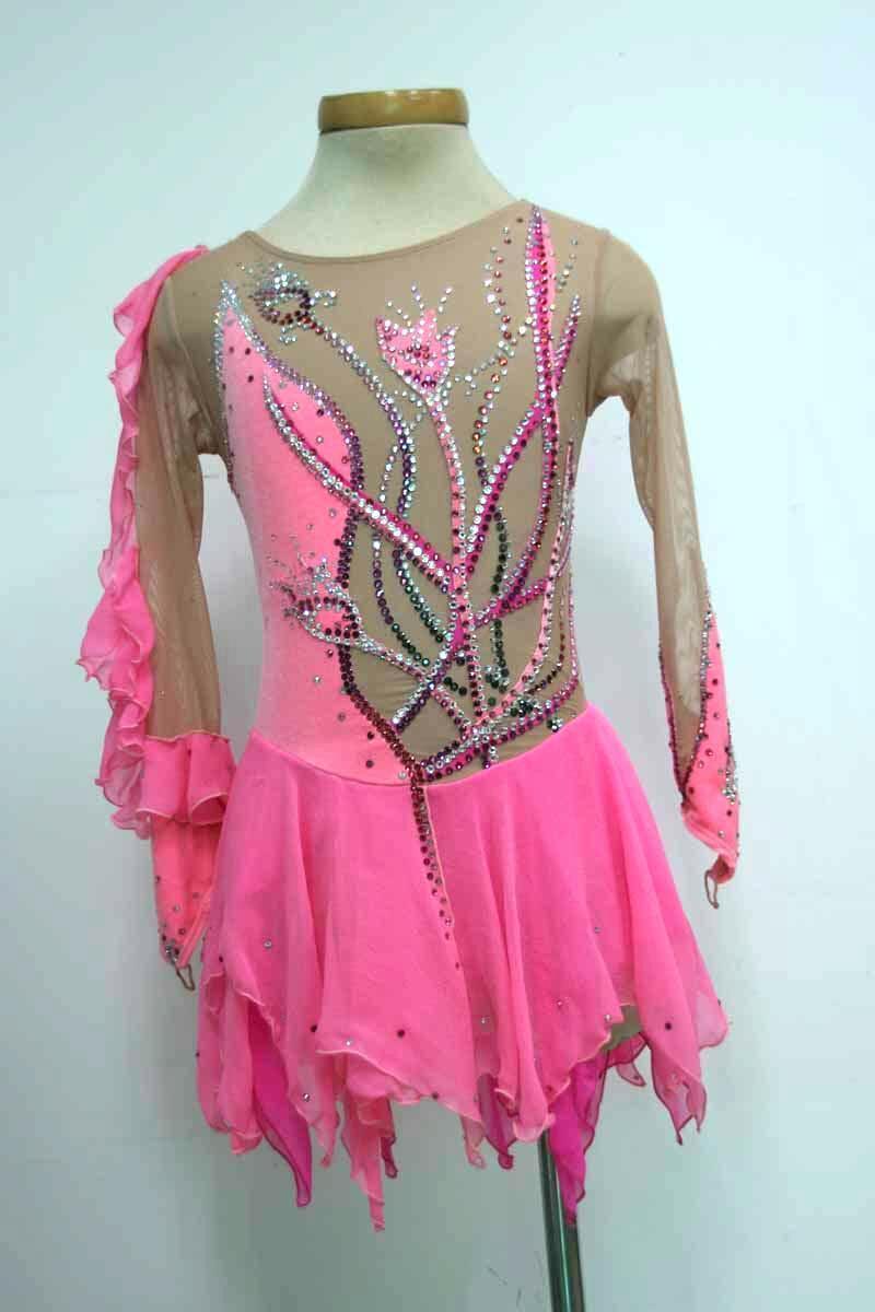 Pink Eiskunstlaufkleid Kürkleid Rollkunstlaufen Tanzkleid Tanzmariechen