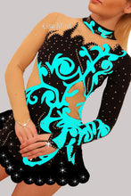 Lade das Bild in den Galerie-Viewer, Türkis Schwarz  Eiskunstlaufkleid Kürkleid Rollkunstlaufen Tanzkleid Tanzmariechen
