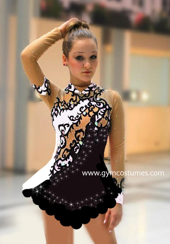 Schwarz Weiß Eiskunstlaufkleid Kürkleid Tanzkleid Tanzmariechen  Kleid