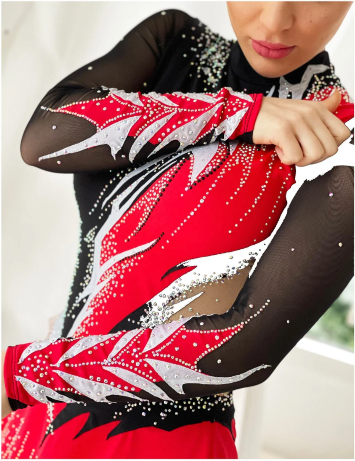 -Rot Sportakrobatik Akrobatik Anzug für rhythmische Gymnastik RSG-Anzug