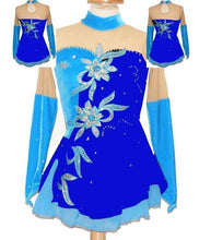 Lade das Bild in den Galerie-Viewer, Blau Schwarz Eiskunstlaufkleid Rollkunstlaufen  Kürkleid Tanzkleid Tanzmariechen
