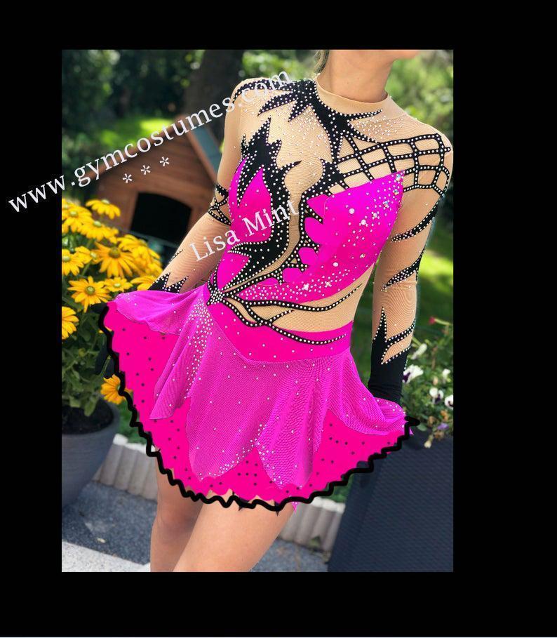hot pink figure skating dress ice skating dress ice dance – Gymcostumes Color:M-Champagne Black/Nude Prom/Evening Dress - 82cm 21.5 inch/55cm 14 parentId:294460