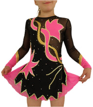 Lade das Bild in den Galerie-Viewer, Schwarz Pink Eiskunstlaufkleid Kürkleid Rollkunstlaufen Tanzkleid Tanzmariechen

