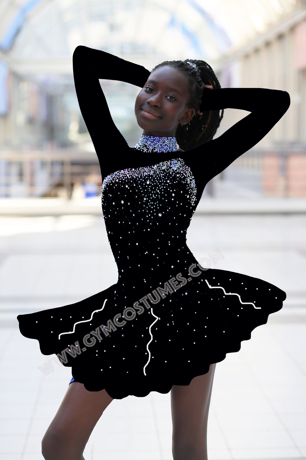 skating dress black Jerry's Demi-Pointe #85 Beaded 18% elastane Mondor Essentials Collection Figure skating dress ice skating