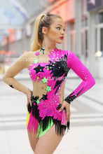 Lade das Bild in den Galerie-Viewer, -Pink Schwarz Kürkleid Eiskunstlaufkleid Karnevalkleid Showtanzkleid Tanzmariechen
