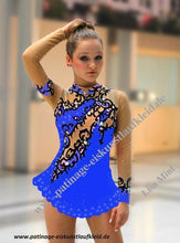 Lade das Bild in den Galerie-Viewer, Blau Weiß Eiskunstlaufkleid Rollkunstlaufen  Kürkleid Tanzkleid Tanzmariechen
