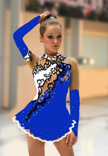 Lade das Bild in den Galerie-Viewer, Blau Eiskunstlaufkleid Rollkunstlaufen  Kürkleid Tanzkleid Tanzmariechen
